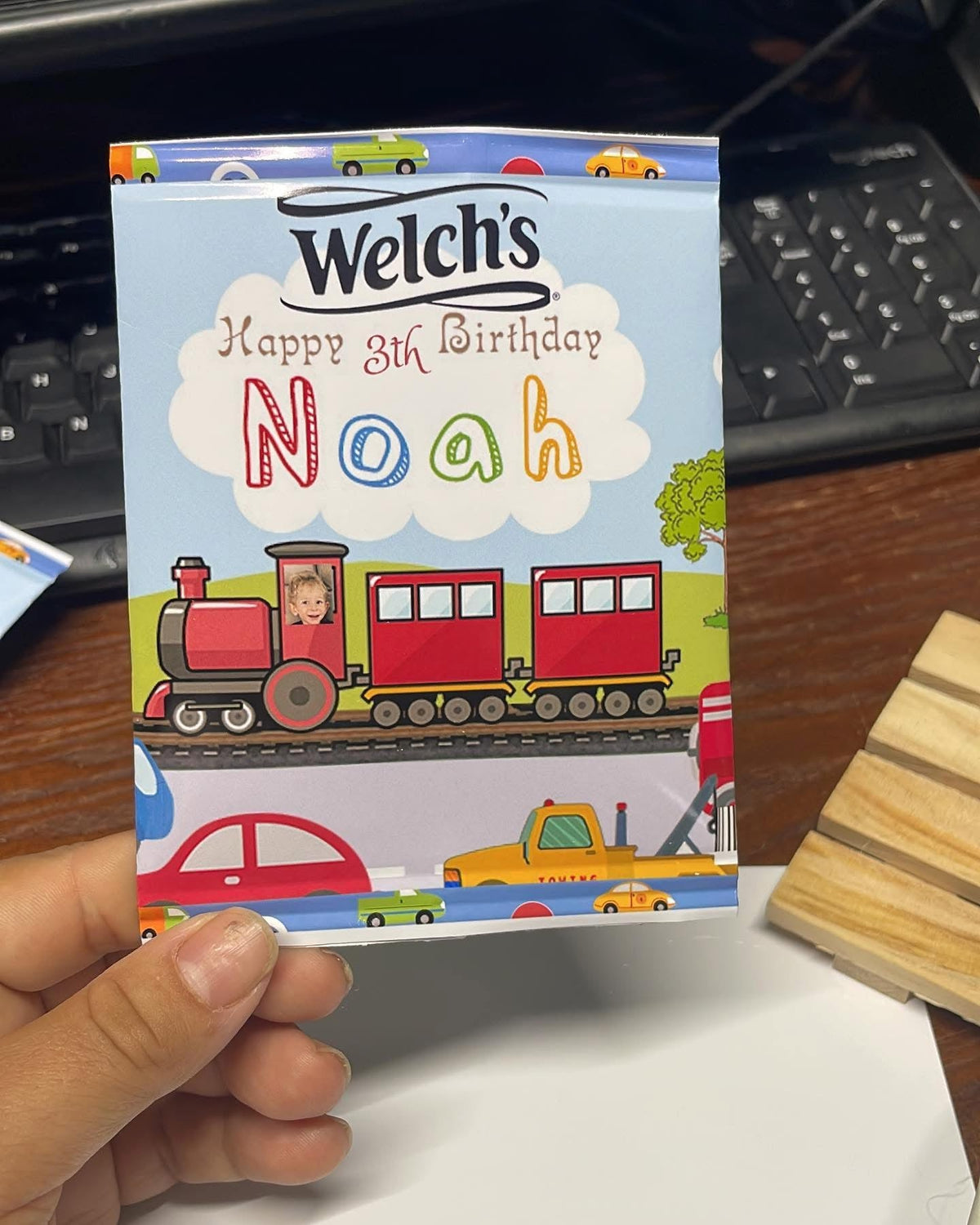 Personalized Welch's candy wrapper with Noah birthday theme